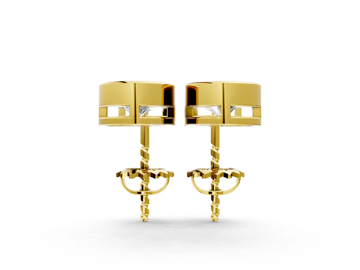 Yellow gold Bezel-Set Round Cut Drop Earrings with Post Back
