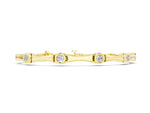 Yellow gold Bezel Set Round Diamond Bamboo Link Bracelet