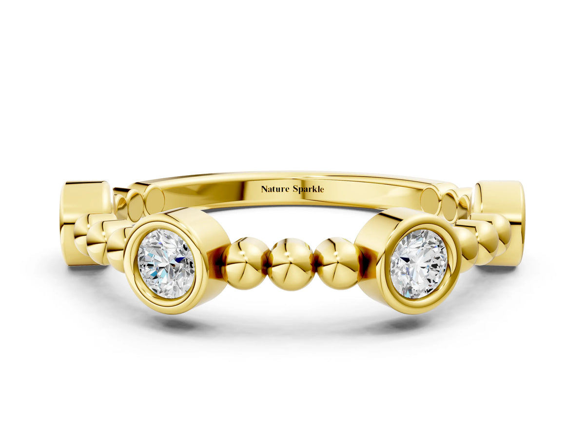 Yellow gold Bezel Set Round Diamond Beaded Band