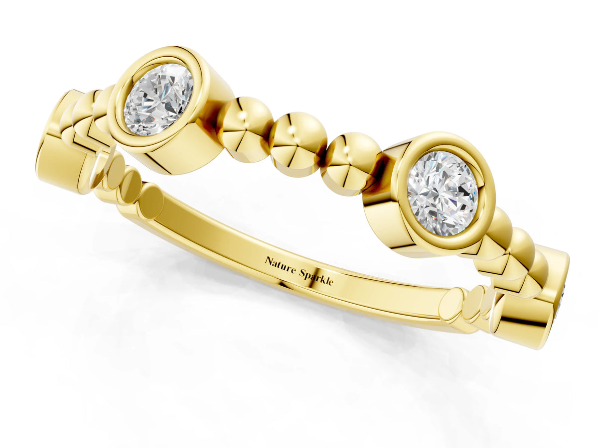 Yellow gold Bezel Set Round Diamond Beaded Band_1