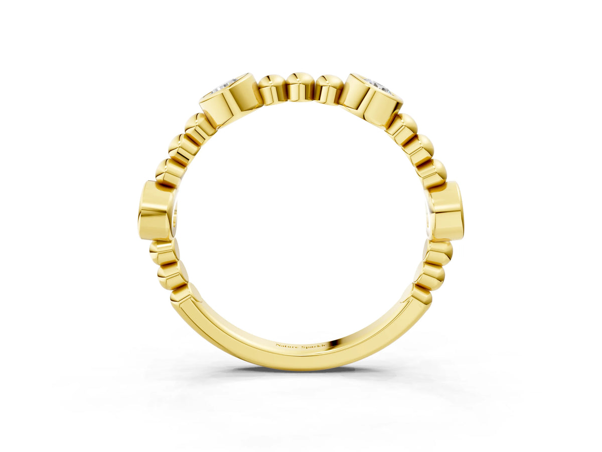 Yellow gold Bezel Set Round Diamond Beaded Band_3