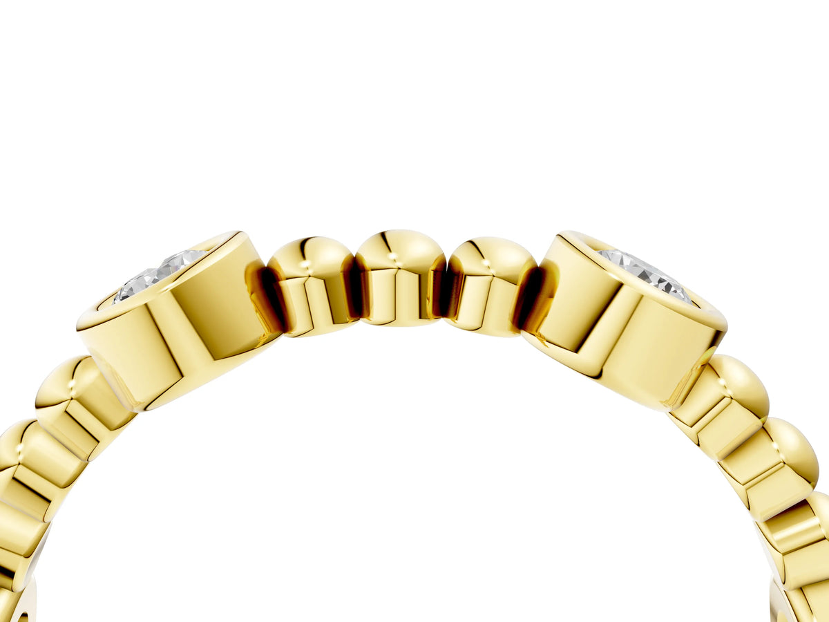 Yellow gold Bezel Set Round Diamond Beaded Band_4