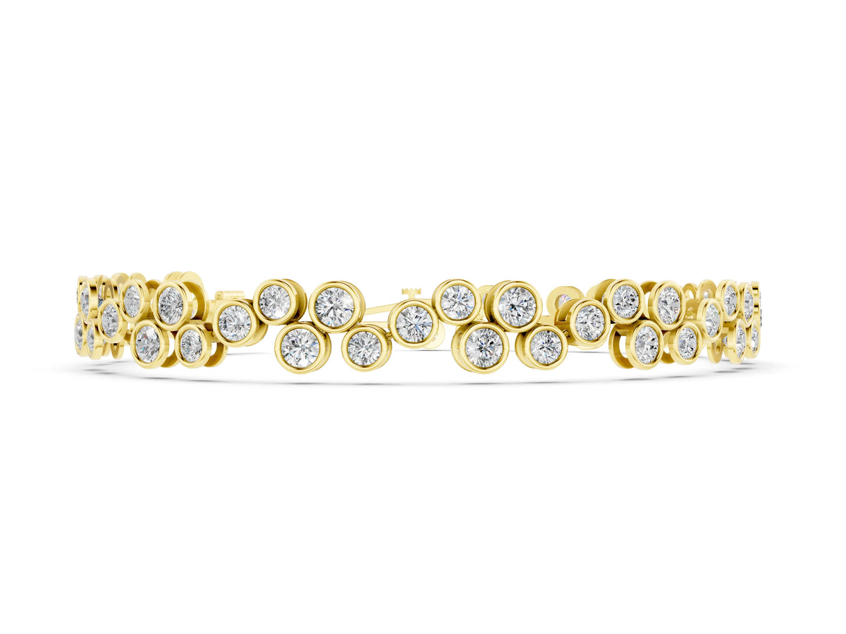 Yellow gold Bezel Set Round Diamond Cluster Tennis Bracelet