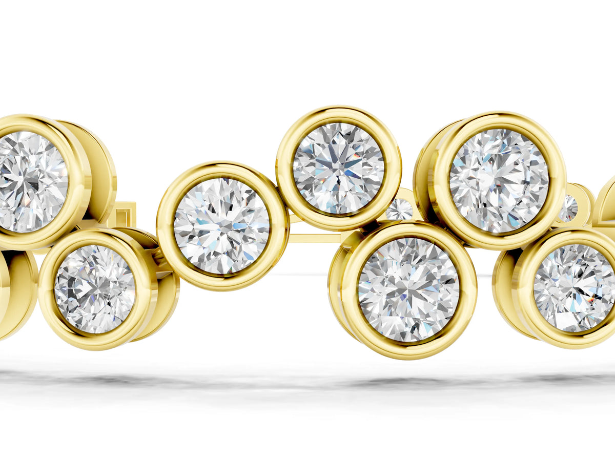 Yellow gold Bezel Set Round Diamond Cluster Tennis Bracelet_1