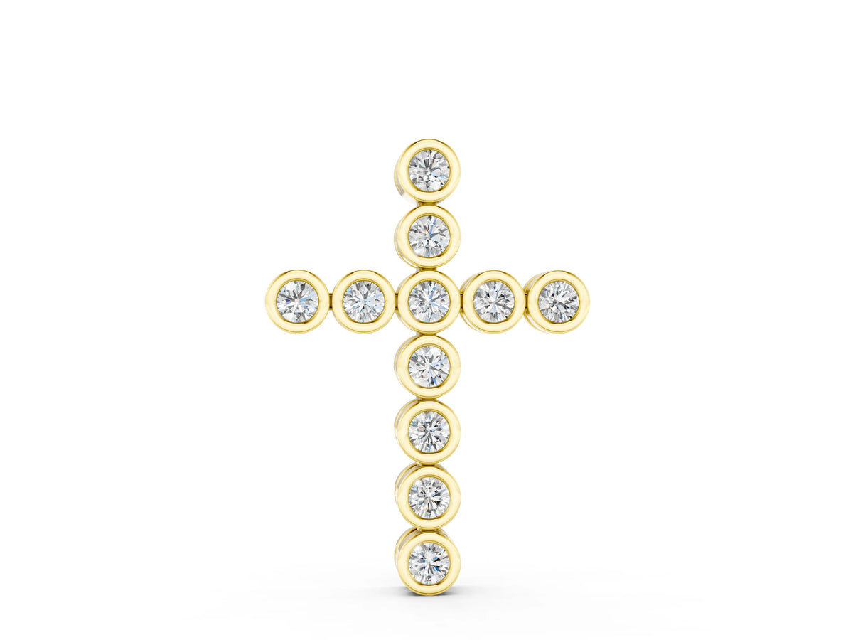 Yellow gold Bezel-Set Round Diamond Cross Pendant