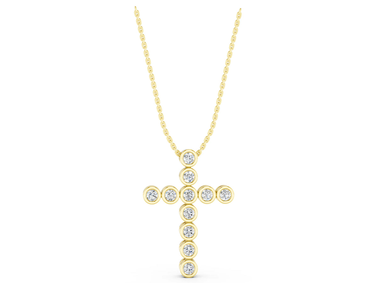 Yellow gold Bezel-Set Round Diamond Cross Pendant_1