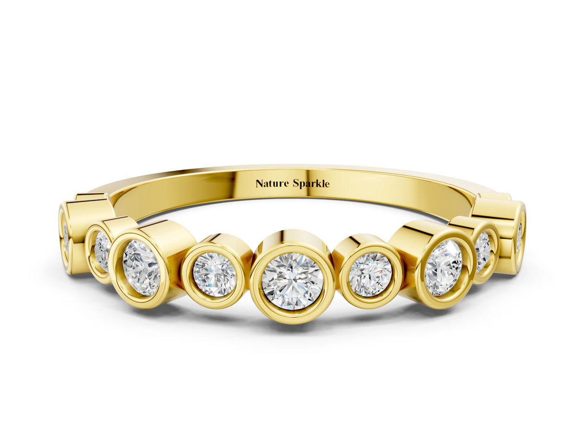 Yellow gold Bezel Set Round Diamond Half Eternity Band