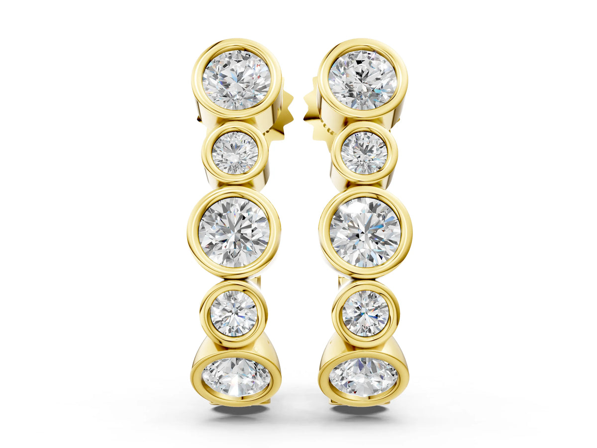Yellow gold Bezel Set Round Diamond Hoop Earrings