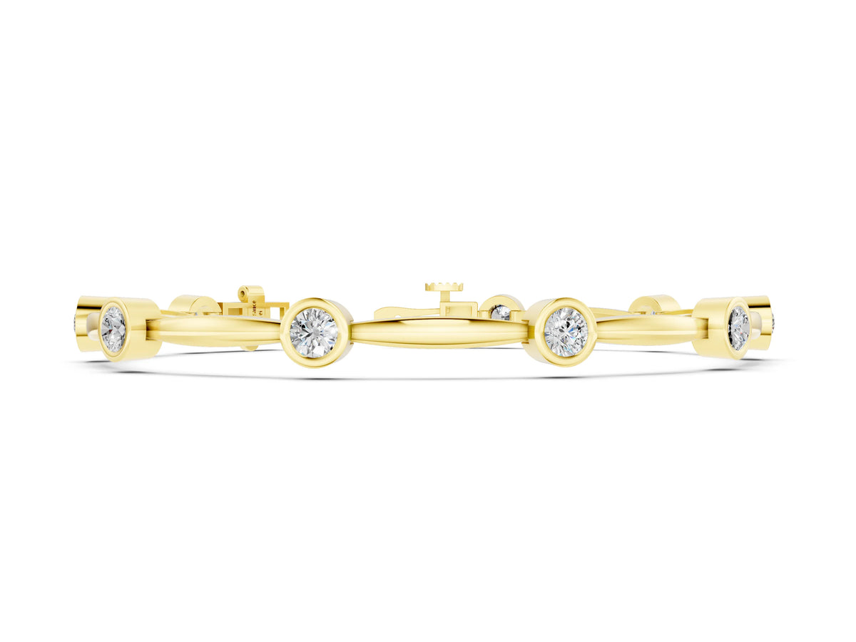 Yellow gold Bezel Set Round Diamond Link Bracelet with Box Clasp