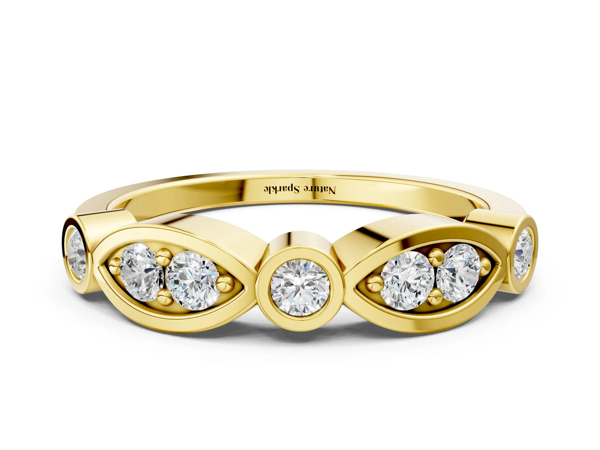 Yellow gold Bezel Set Round Diamond Marquise Band