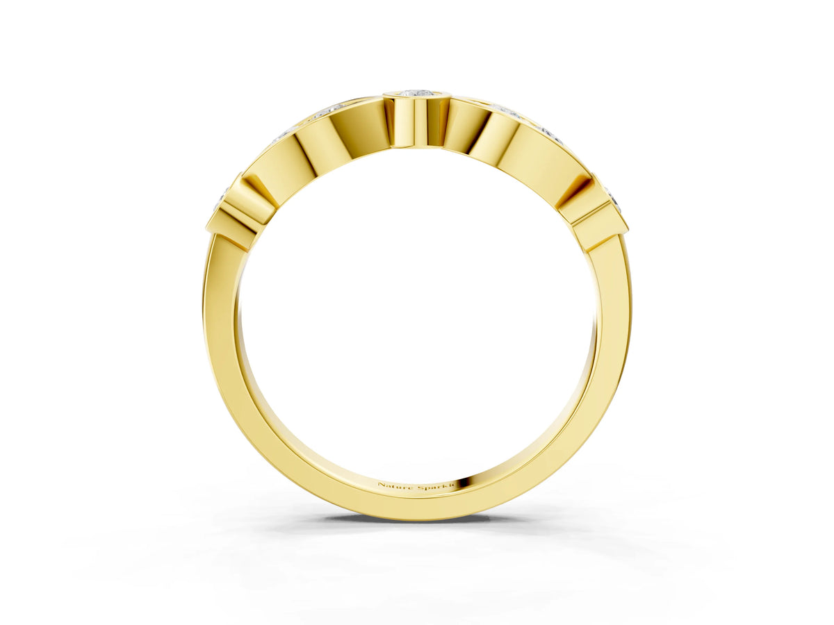 Yellow gold Bezel Set Round Diamond Marquise Band_3