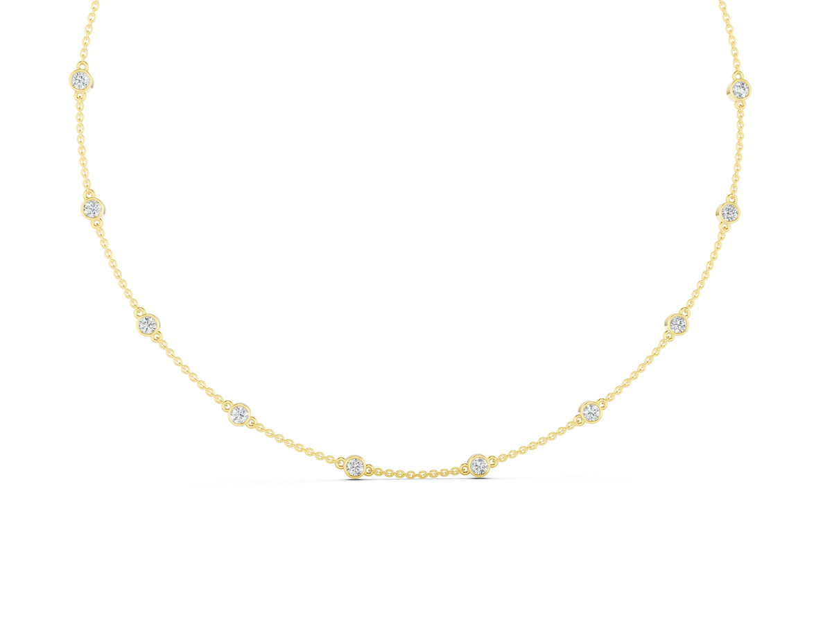 Yellow gold Bezel-Set Round Diamond Station Necklace