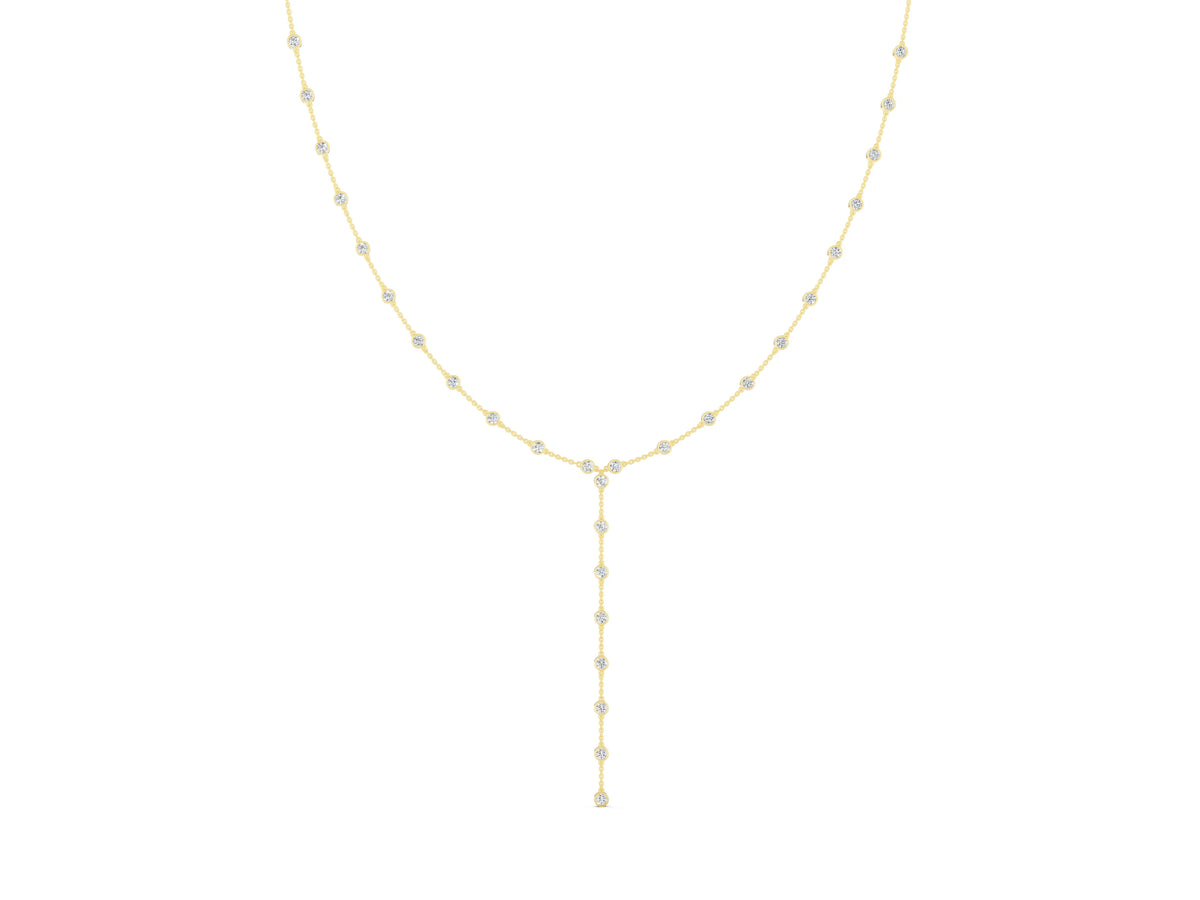 Yellow gold Bezel-Set Round Diamond Station Y Necklace