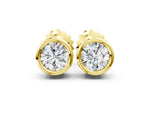 Yellow gold Bezel Set Round Diamond Stud Earrings with Push Back