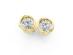 Yellow gold Bezel Set Round Diamond Stud Earrings with Push Back_1