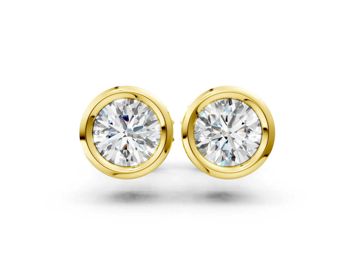 Yellow gold Bezel Set Round Diamond Stud Earrings