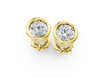 Yellow gold Bezel Set Round Diamond Stud Earrings_1