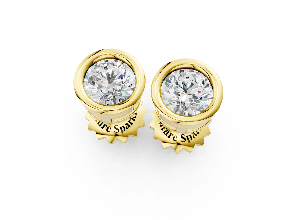 Yellow gold Bezel Set Round Diamond Stud Earrings_1