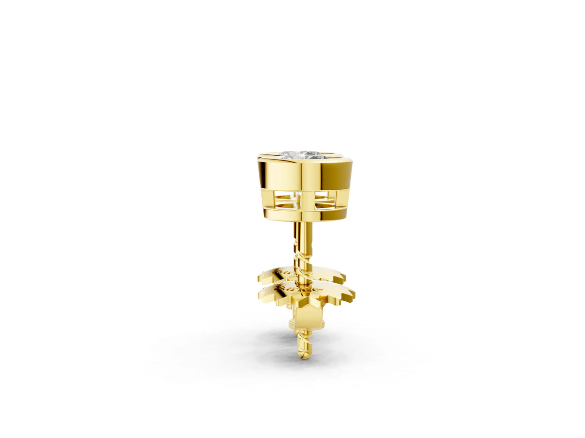Yellow gold Bezel Set Round Diamond Stud Earrings_2