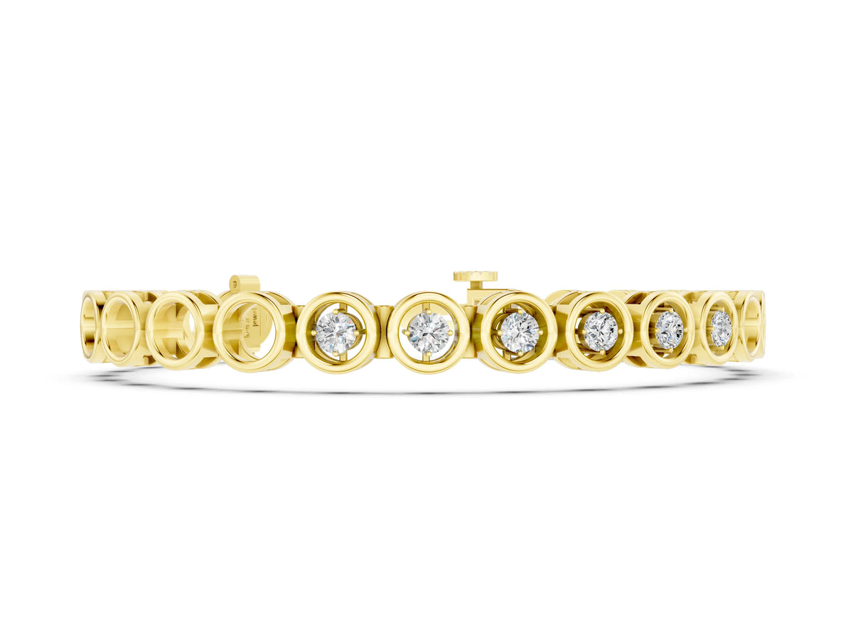 Yellow gold Bezel Set Round Diamond Tennis Bracelet with Open Circle Band
