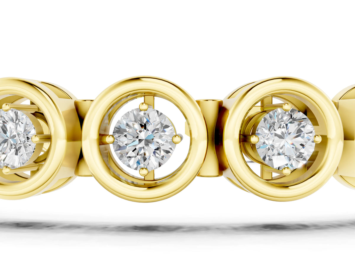 Yellow gold Bezel Set Round Diamond Tennis Bracelet with Open Circle Band_1