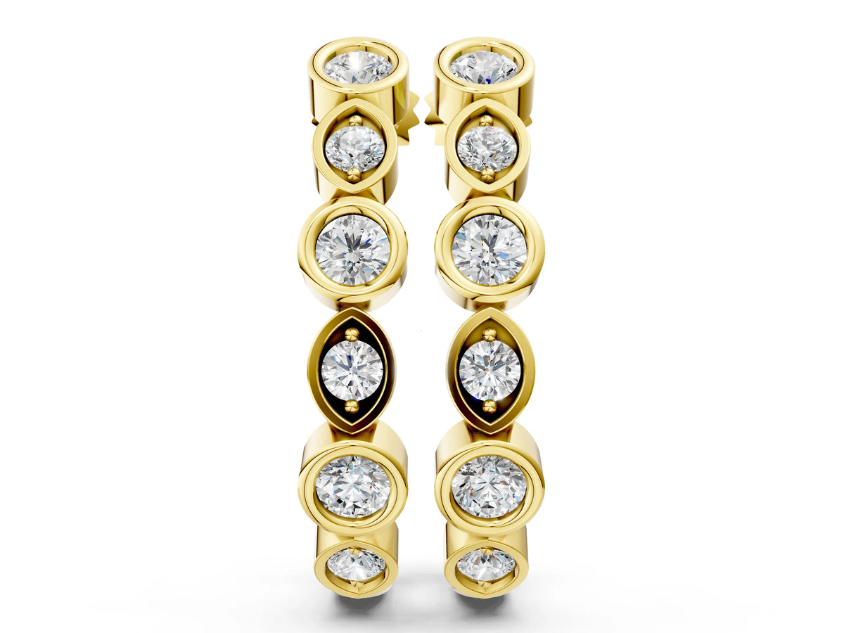 Yellow gold Bezel-Set Round and Marquise Diamond Hoop Earrings