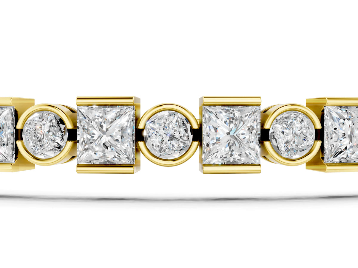 Yellow gold Bezel and Prong Set Round and Princess Cut Diamond Tennis Bracelet_1