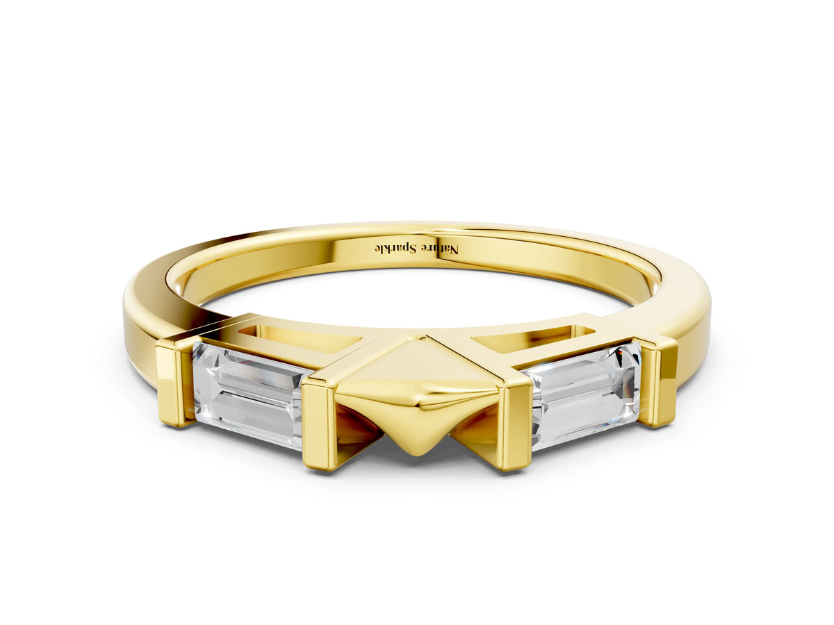 Yellow gold Channel Set Baguette Diamond Flat Band with Bar Prong Setting