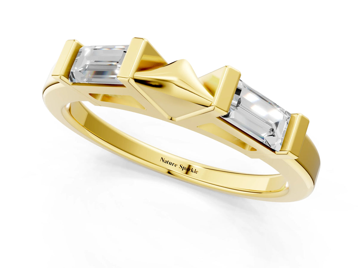 Yellow gold Channel Set Baguette Diamond Flat Band with Bar Prong Setting_1