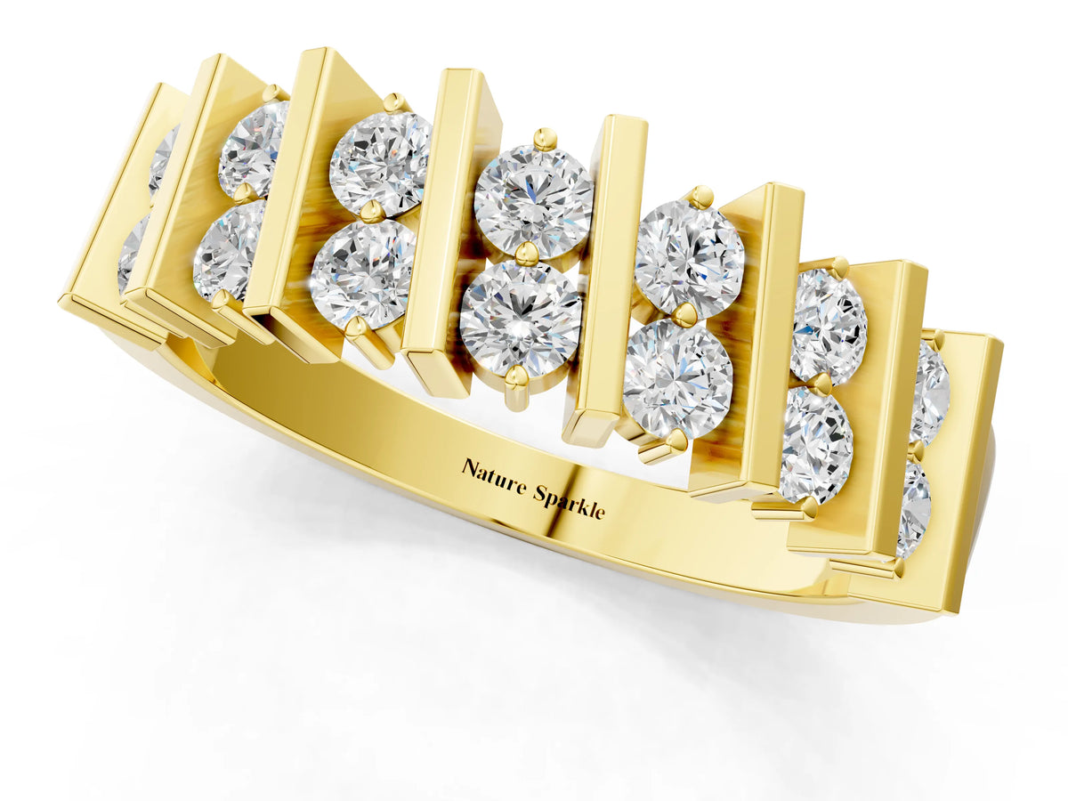 Yellow gold Channel Set Round Diamond Anniversary Band with Vertical Prongs_1