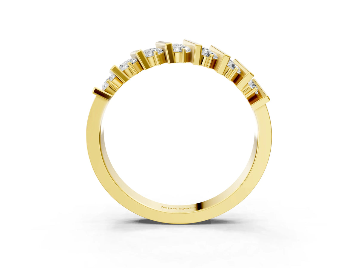 Yellow gold Channel Set Round Diamond Anniversary Band with Vertical Prongs_3