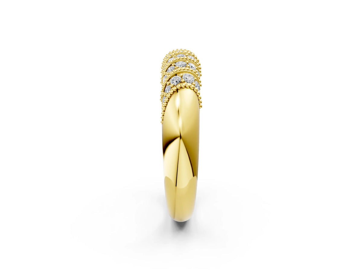 Yellow gold Channel Set Round Diamond Dome Band_2