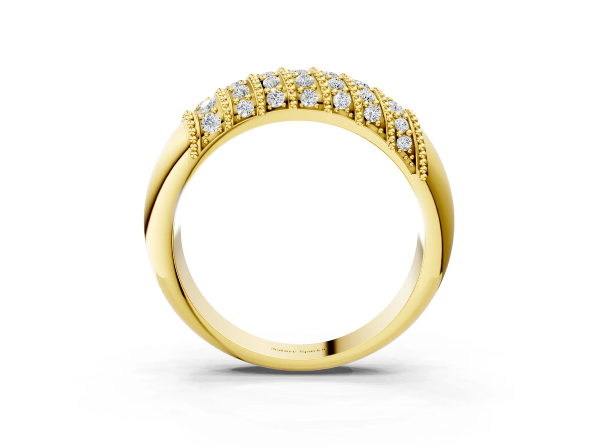 Yellow gold Channel Set Round Diamond Dome Band_3