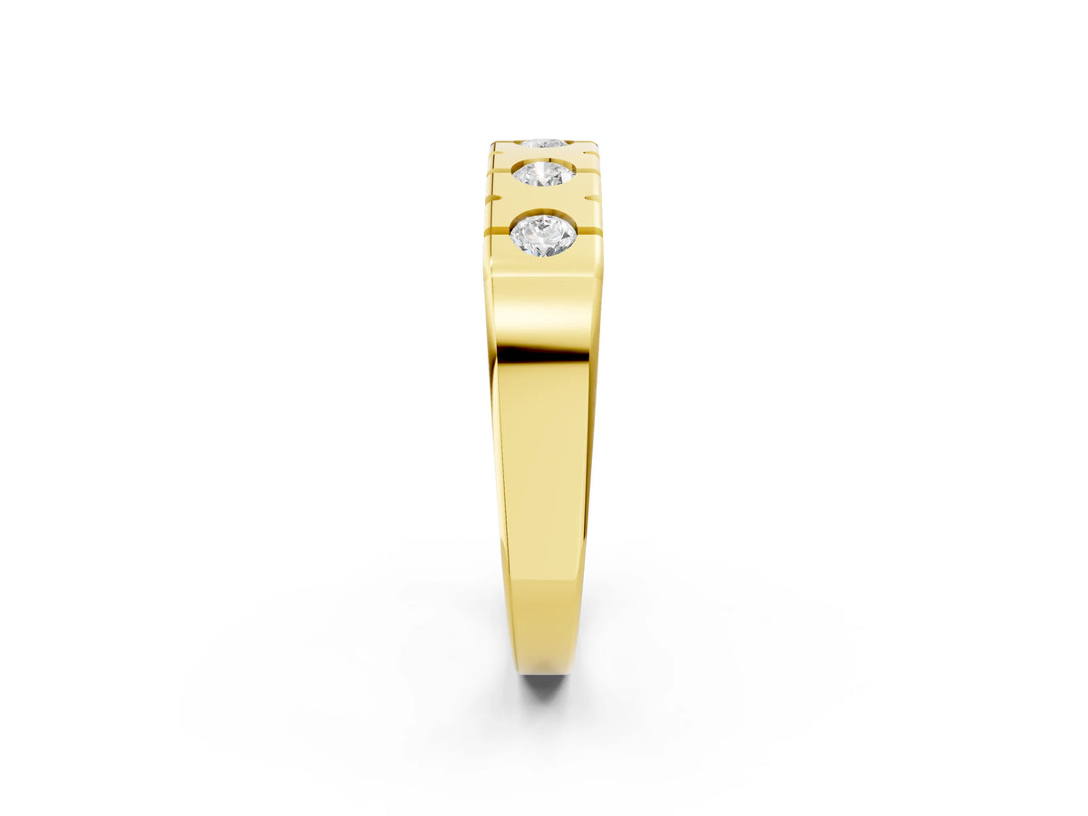 Yellow gold Channel Set Round Diamond Flat Band with Prong Setting_2