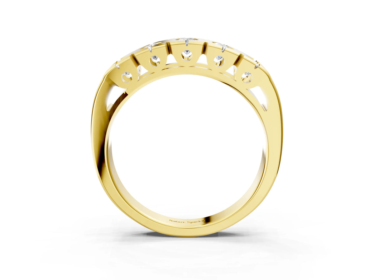 Yellow gold Channel Set Round Diamond Flat Band with Prong Setting_3