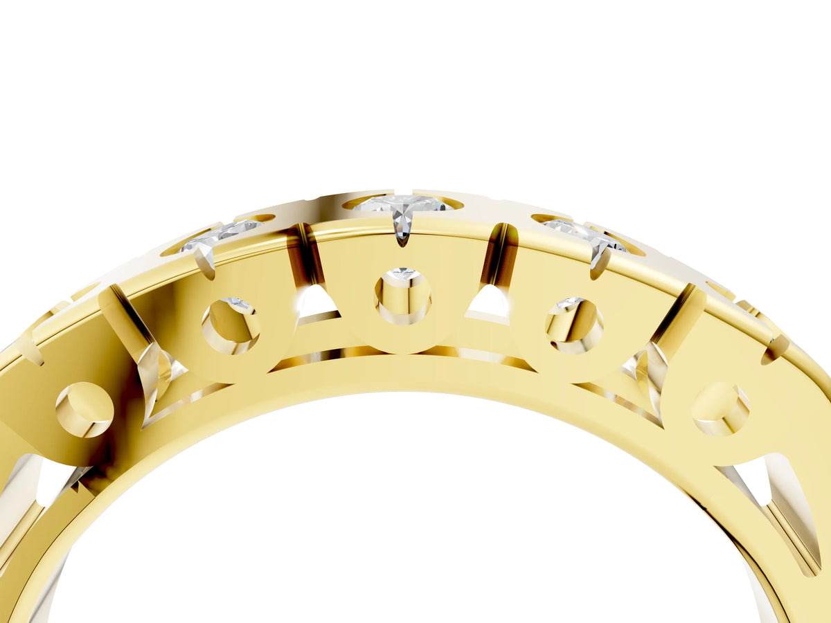 Yellow gold Channel Set Round Diamond Flat Band with Prong Setting_4