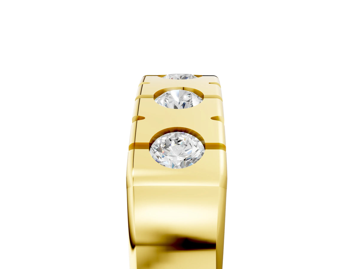 Yellow gold Channel Set Round Diamond Flat Band with Prong Setting_5