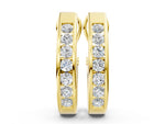 Yellow gold Channel-Set Round Diamond Hoop Earrings in White Gold