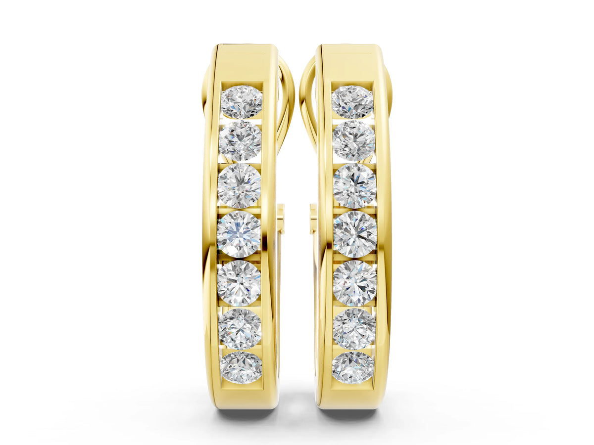 Yellow gold Channel-Set Round Diamond Hoop Earrings in White Gold