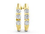 Yellow gold Channel Set Round Diamond Hoop Earrings with Claw Prong Setting
