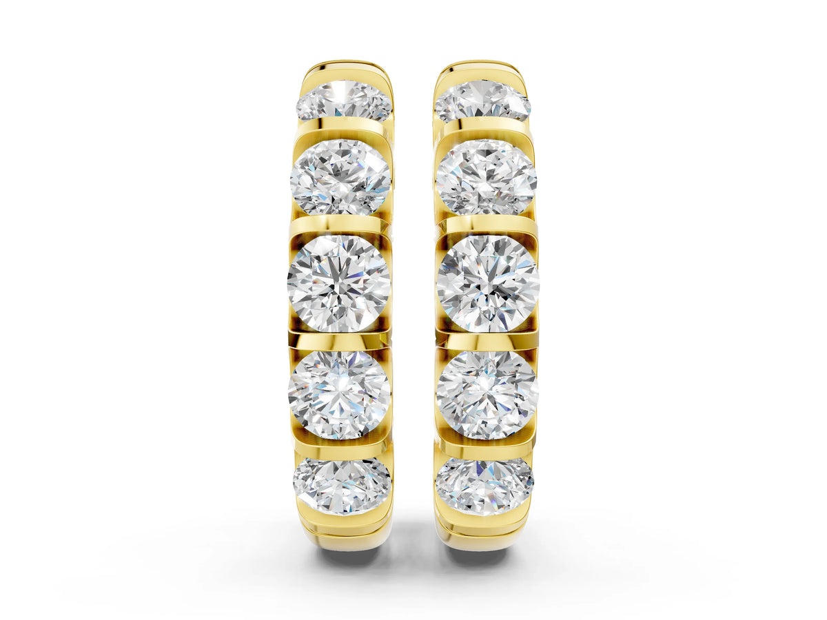 Yellow gold Channel-Set Round Diamond Hoop Earrings