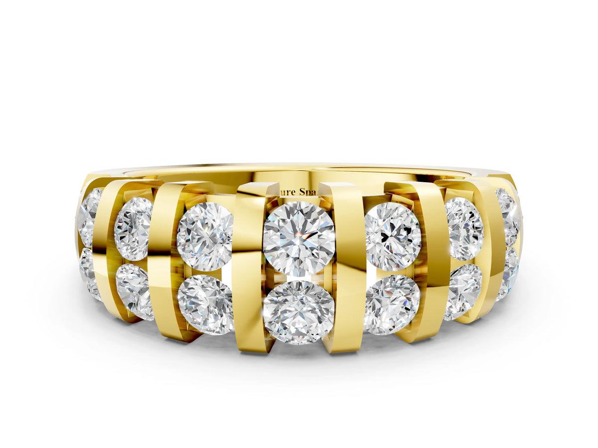 Yellow gold Channel-Set Round Diamond Multi-Row Band