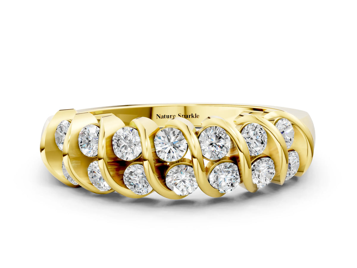 Yellow gold Channel Set Round Diamond Multi-Row Band