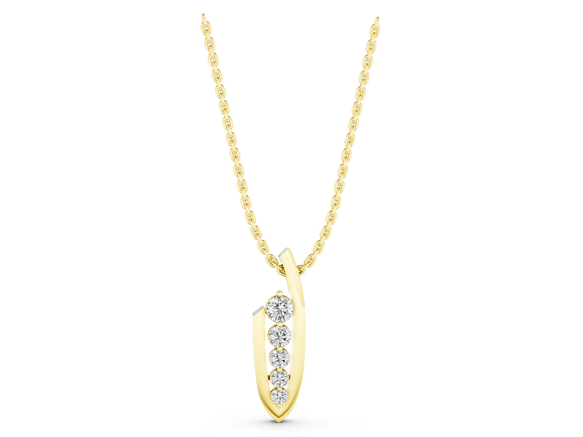 Yellow gold Channel Set Round Diamond Pendant with Bar Prong Setting_1