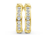 Yellow gold Channel-Set Round Diamond Two-Tone Hoop Earrings with Claw Prong Setting