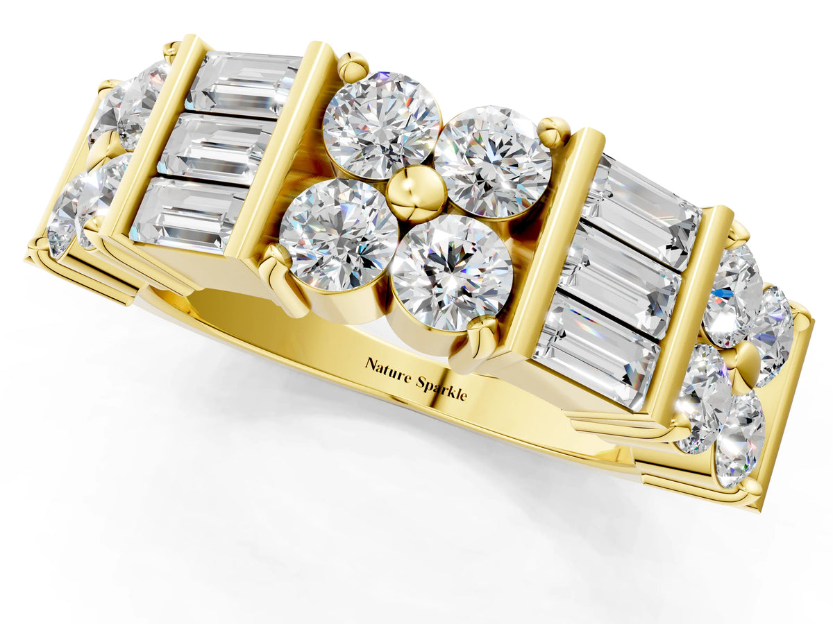 Yellow gold Channel Set Round and Baguette Diamond Anniversary Band with Prong Setting_1