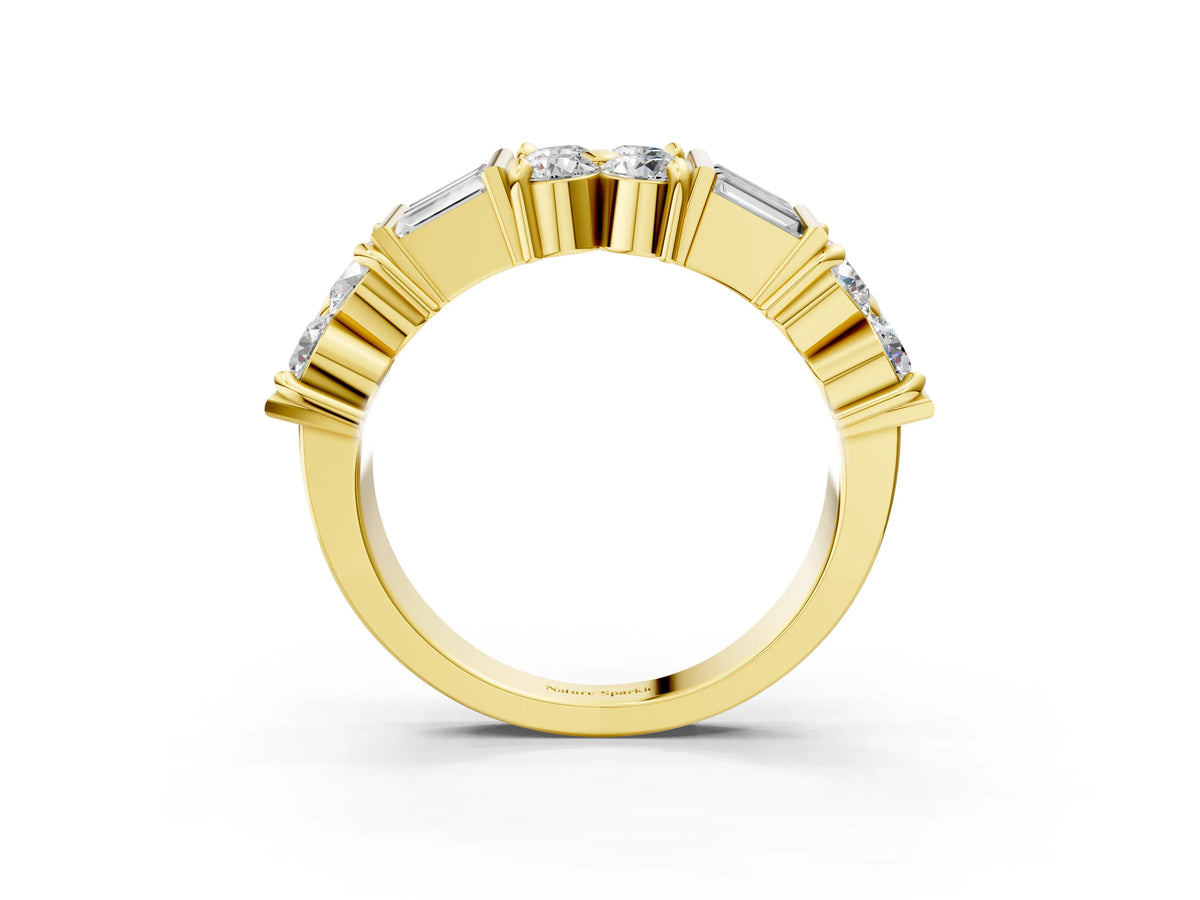 Yellow gold Channel Set Round and Baguette Diamond Anniversary Band with Prong Setting_3