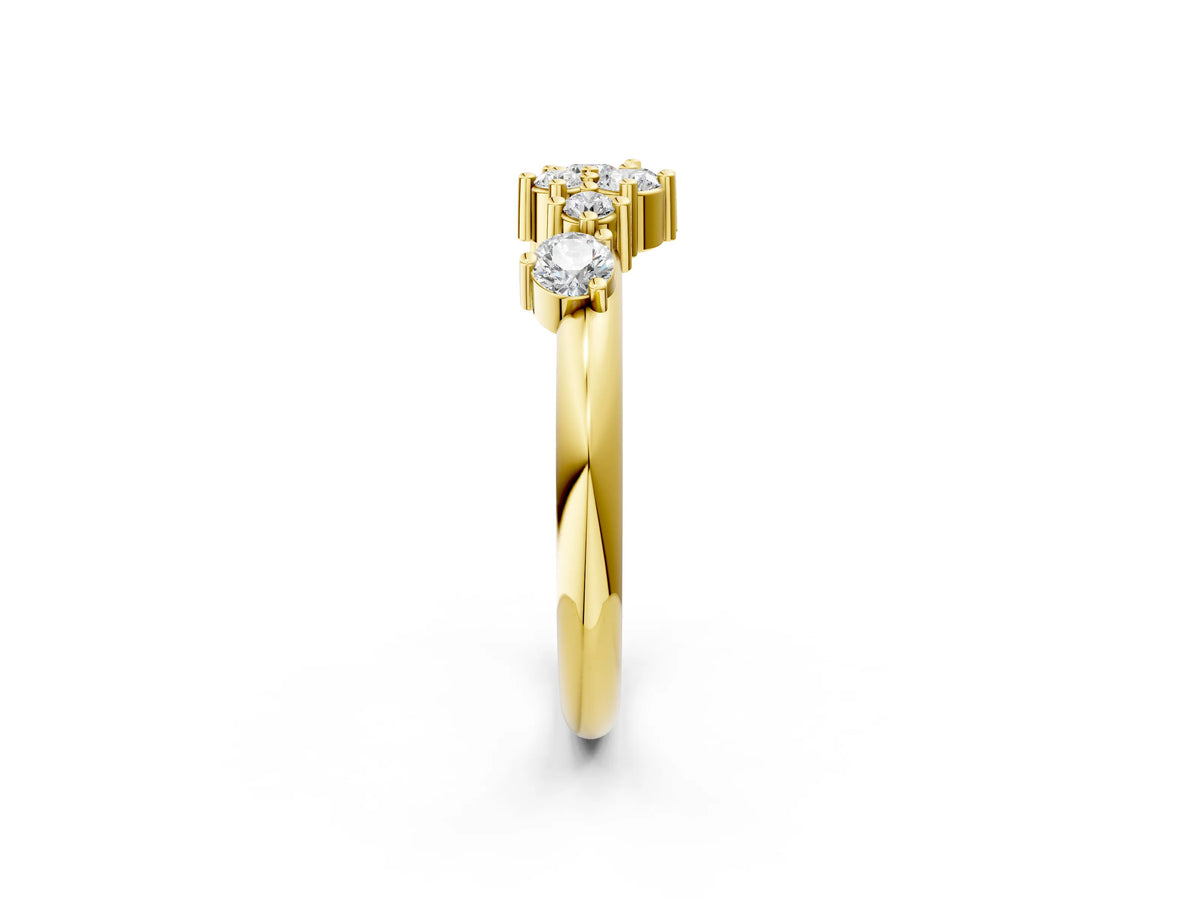 Yellow gold Cluster Diamond Round Cut White Gold Band with Prong Setting_2