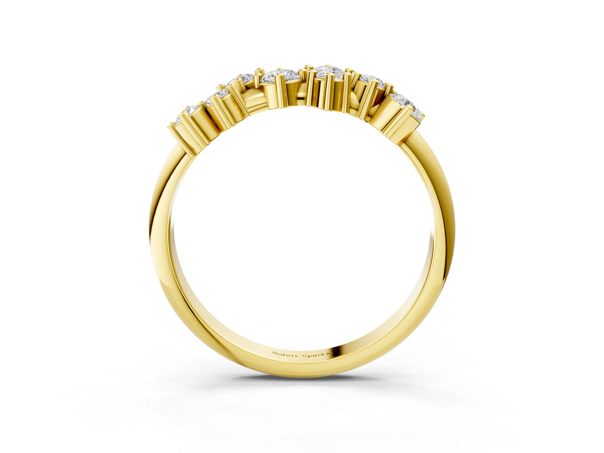 Yellow gold Cluster Diamond Round Cut White Gold Band with Prong Setting_3