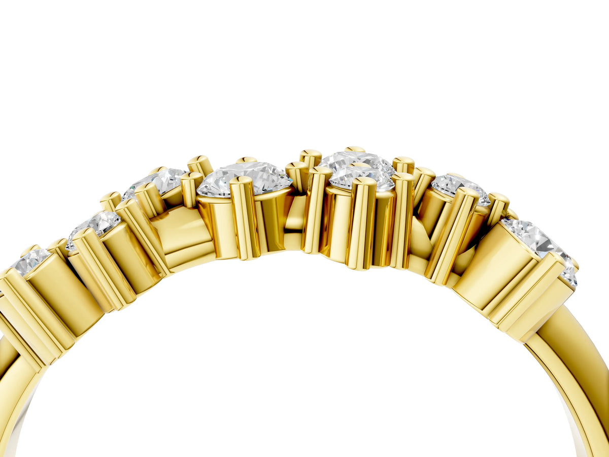 Yellow gold Cluster Diamond Round Cut White Gold Band with Prong Setting_4